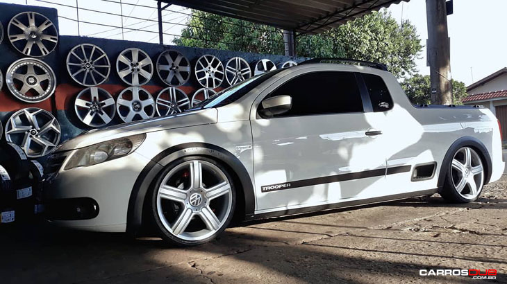 VW Saveiro Cross G5 baixa com rodas Volcano Space aro 18