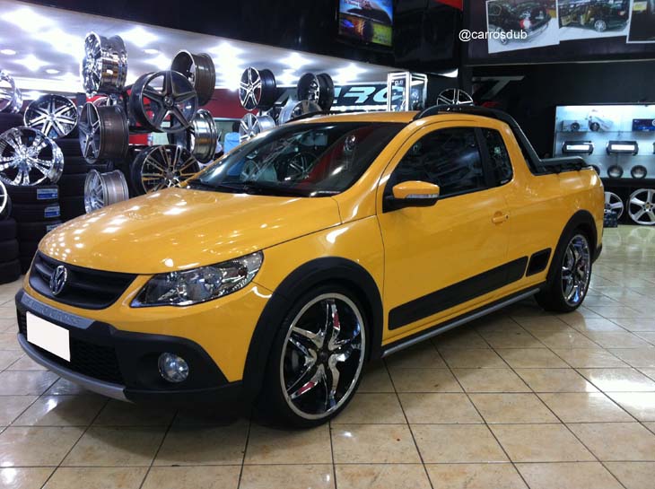 Saveiro G5 Cross Amarela rebaixada aro 20